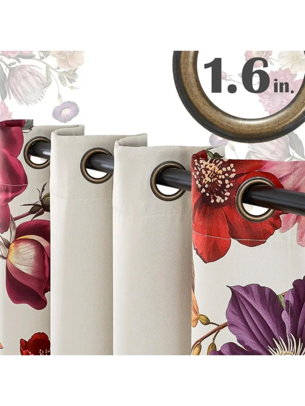 Vintage Floral Blackout Curtains - Light Filtering Drapes, Retro Flower Print